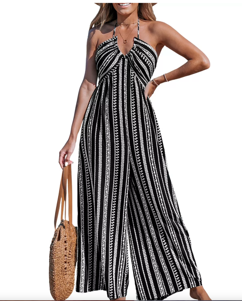 Cupshe Black And White Halter Jumper Romper Jumpsuit Small New NWT eBay