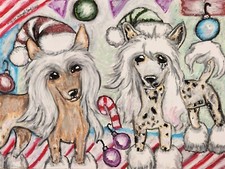 Chinese Crested Christmas Dog Art Print 8.5 x 11 Artist Signed by KSams