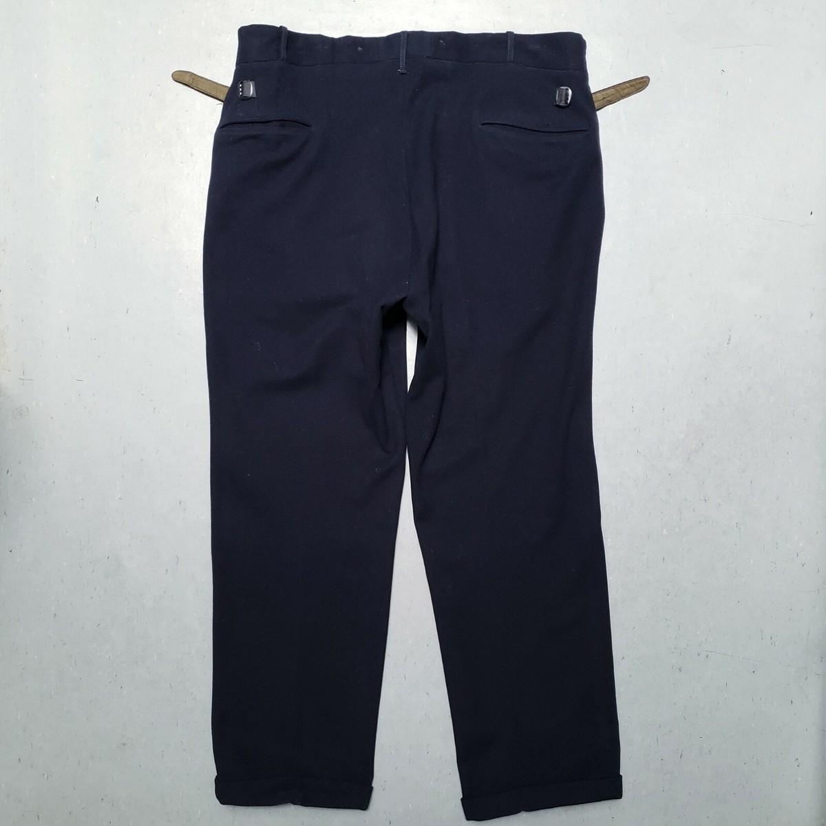 20s 30s Dark Navy Blue Wool Pants w Side Buckle Suspender