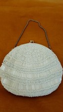 Vintage 50s 60s white beaded formal evening purse handbag with chain strap