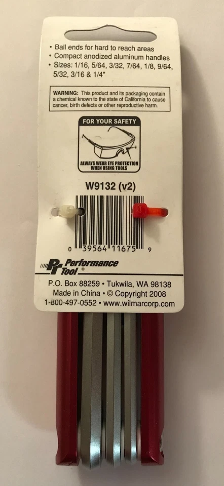 PERFORMANCE TOOL 9PC FOLDING HEX KEY SET BALL END SAE STANDARD W9132 ALLEN WRENC - Image 3 of 4