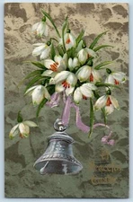 Easter Postcard Ringing Bell Lilies Flowers Nash Embossed 1909 Posted Antique