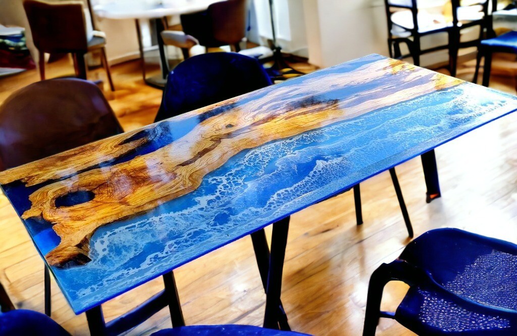Epoxy dining table, blue epoxy table, ocean Table, 72