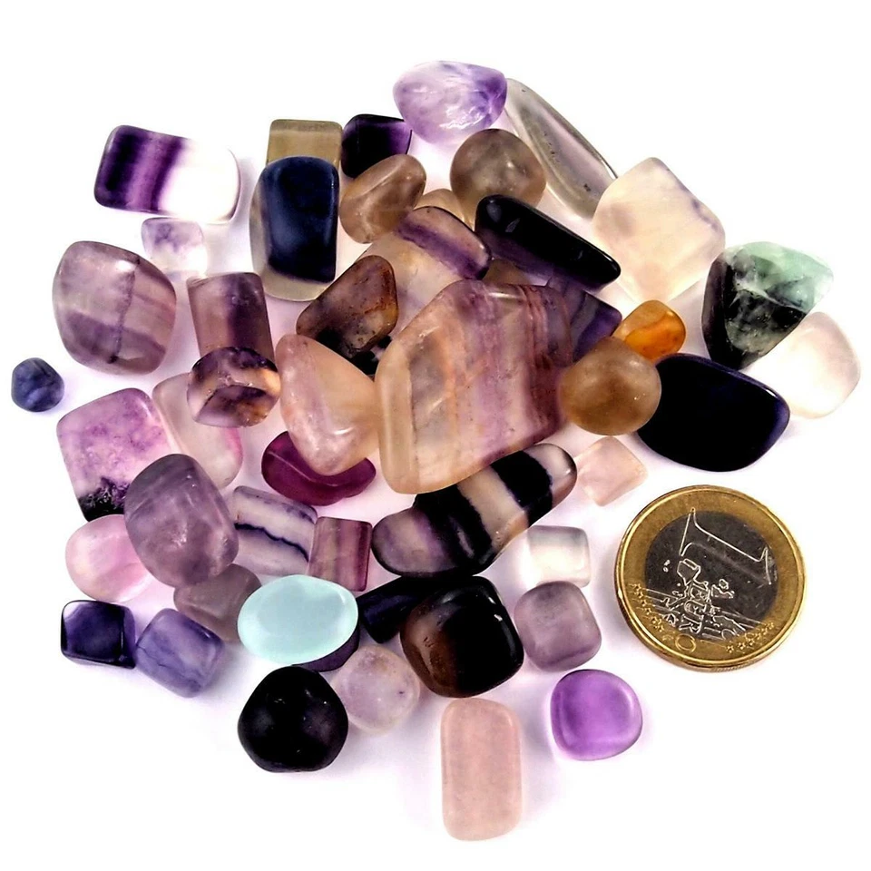 300 g Fluorit bunt Trommelsteine Ø 10 - 25 mm A - Qualität Regenbogenfluorit - Bild 3 von 3