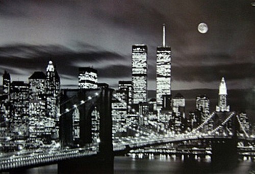 New York City World Trade Center Twin Towers Brooklyn Bridge Night