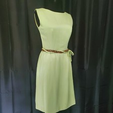 Vintage 70s Victor Costa Lime Green cocktail dress rhinestone belt wiggle S/M