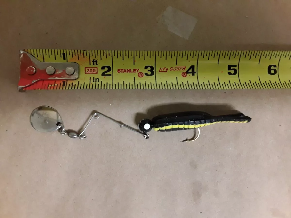 Vintage Fishing Lure Beetle Spin 2 Black w Yellow Rubber Vinyl 2 #148