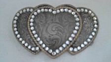 Triple Heart Belt Buckle Bronze Finish Etched Rhinestone 4"W x 2.25"H 1.5" Belt