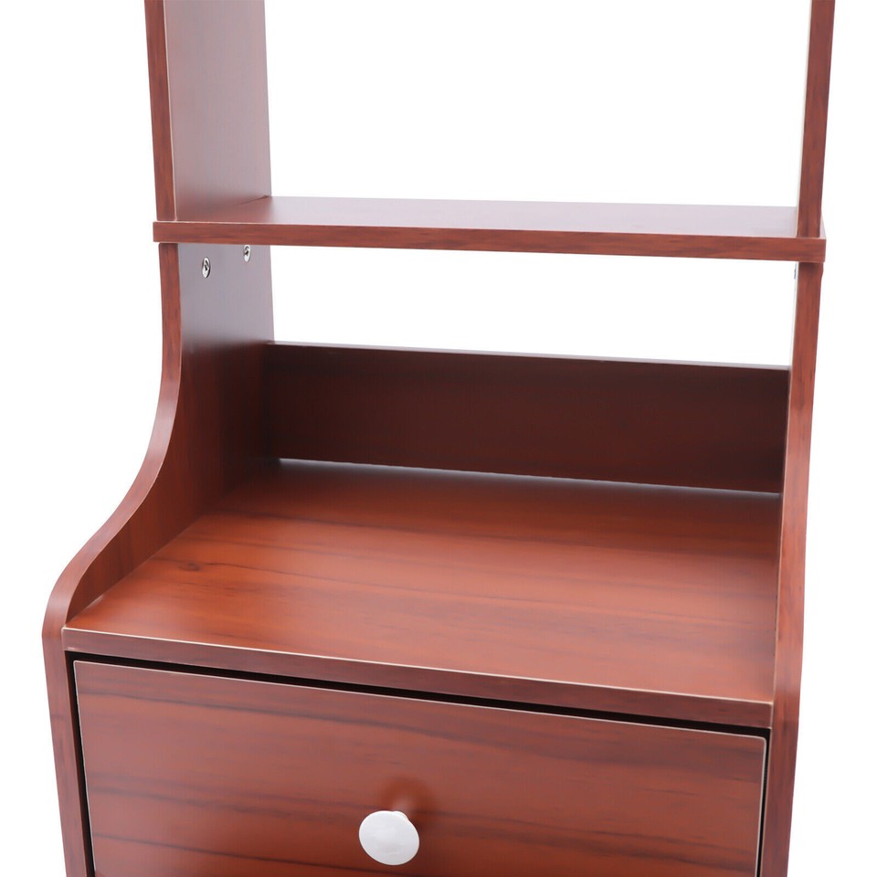 2in1 Tall Bed End Table Modern Nightstand w/2 Drawers & Storage Shelf