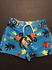 Carters Infant Boys Swim Trunks 6-9M Blue W/Colorful Fish Swimmers