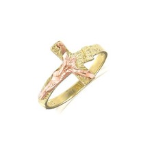 14K Solid Yellow Rose Gold Sideways Crucifix Cross Ring - Jesus Band Women Men