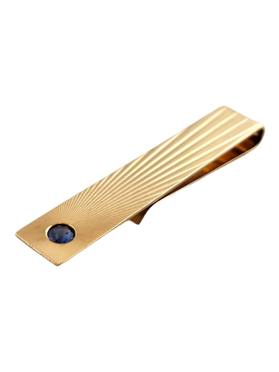 Tiffany & Co 14 Karat Yellow Gold Tie / Money Clip with Sapphire