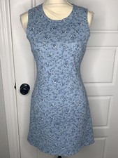Vintage David Wayne Dress Womens Small Blue Floral Y2K Cotton Blend Made In USA