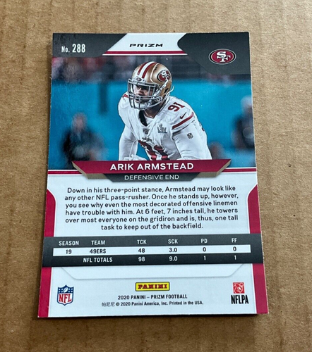 2020 Panini Prizm # 288 Arik Armstead Orange Lazer Prizm San Francisco 49ers - Picture 2 of 2