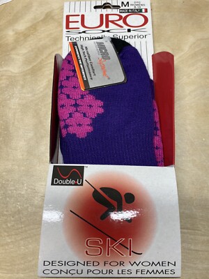 Euro Sock Padded Ski Snowboard Socks - Purple - Medium (8-10)  - Women's - New