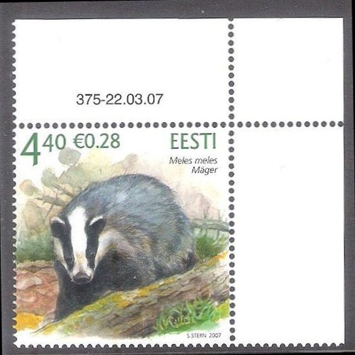 Estonian Fauna. The Badger 2007 Estonia MNH corner stamp with issue nr