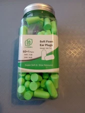 Ultra Soft Green Foam Earplugs 60 Pairs, 38dB SNR Noise Reduction by Lysian