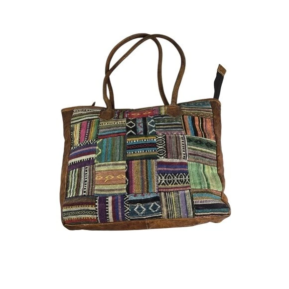 Bolso de Mano Vintage Addiction Patchwork Cuero Monedero Boho Hecho en Nepal Difícil de Encontrar Foto 2 de 4
