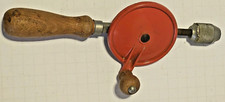 Hand Crank Drill Wooden Handle Orange Finish Tested Working Vintage Made In USA