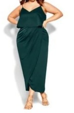 City Chic Xxl Dress Baby Frill Emerald Green Plus Size 24