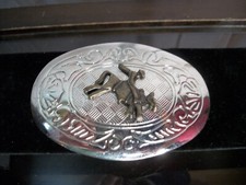 Vintage Belt Buckle, Bull Rider, Brass on Silver Tone