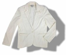 360 Neiman Marcus Women's Ivory Pocketed Soft Knit Stripe Blazer Jacket Size 6