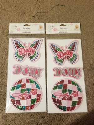 Set of 2 Dolly Parton Fabric Patches Butterfly Dolly Logo Disco Ball Sew Or Iron