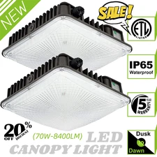 WYZM LED Canopy Light 70W =250W~300W MH Equal 7800LM 5500K 110-130Vac (2-Pack)