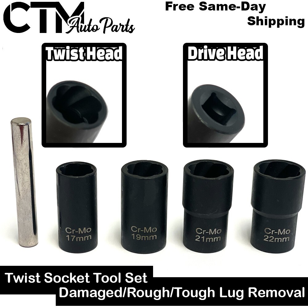 1/2" Drive Twist Socket Extractor Set For Worn/Tough/Damaged Wheel Lug