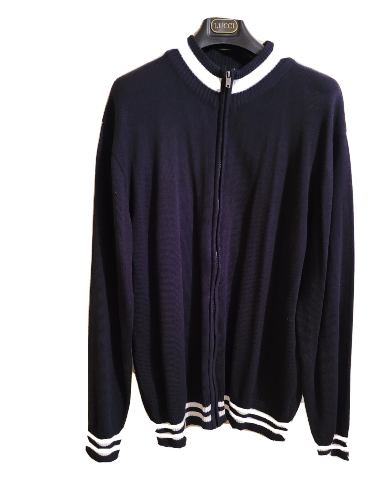 Mens Basic Code Sweater Long Sleeve Black Zip Fro… - image 1