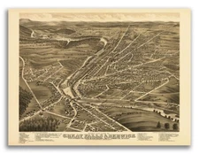 1877 Great Falls New Hampshire Vintage Old Panoramic City Map - 18x24