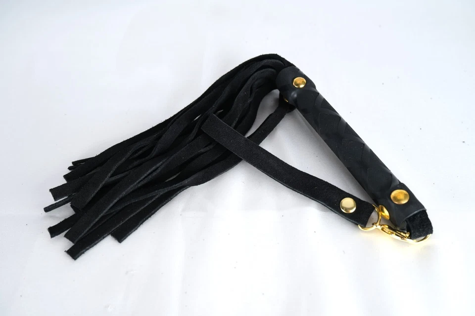 Lindo látigo pequeño rojo y negro mini cuero de vaca genuino real Foto 2 de 4