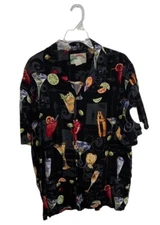 Men's Black Paradise Found Hawaiian Camp Shirt Mixed Drinks Cocktails SIZE L