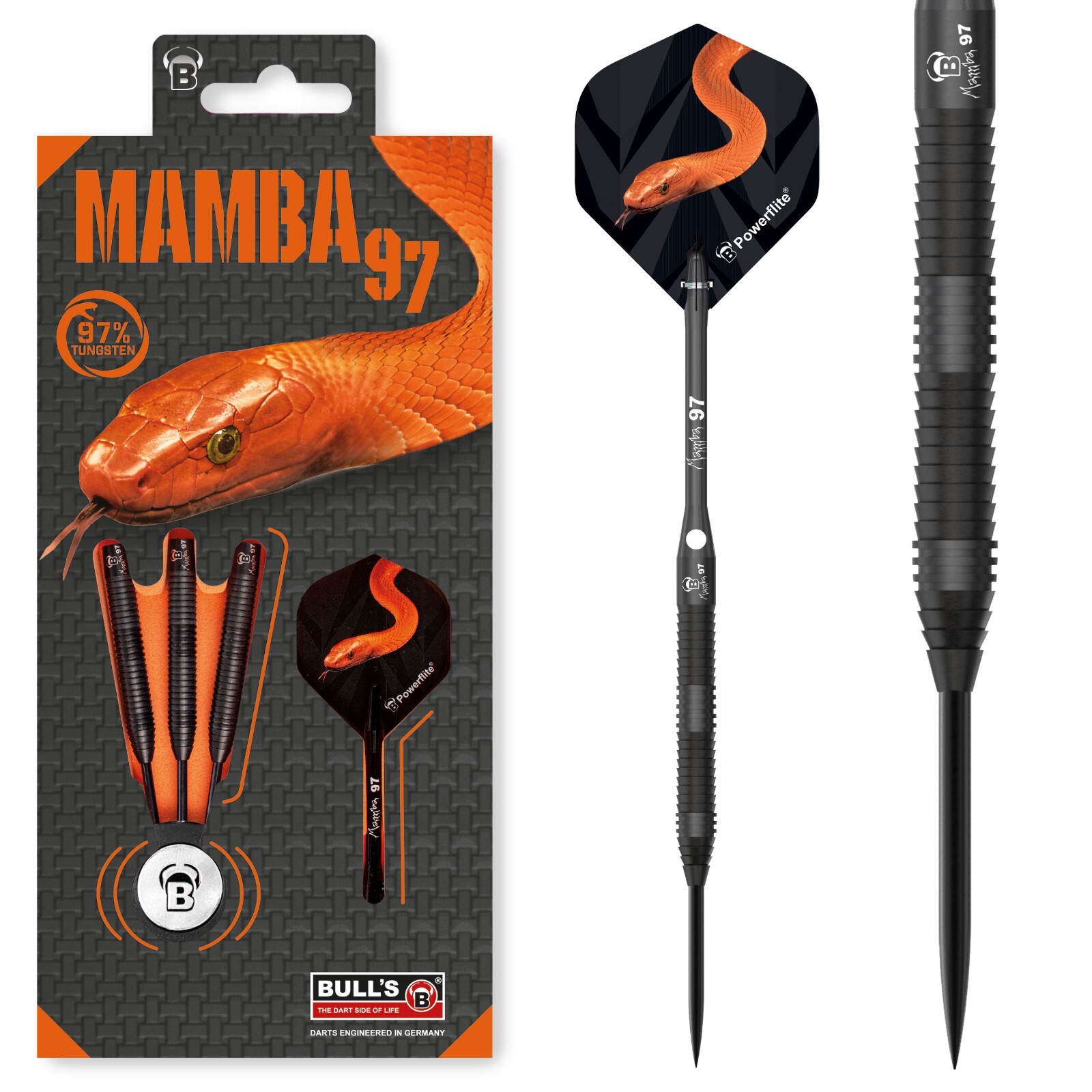 Bulls Mamba 97 M5 Black Titanium 97% Tungsten Steel Tip Darts - 22g