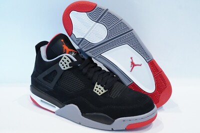 SZ 10.5 Nike Air Jordan 4 Retro Bred Black Cement Grey Fire Red