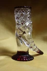 Vintage Fenton Clear Art Glass (w/Ruby Red) Daisy Button Hand & Cornucopia Vase