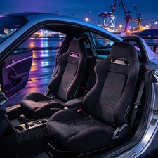 Pair Of Black Suede Reclinable Racing Seats Wsilders Redblack