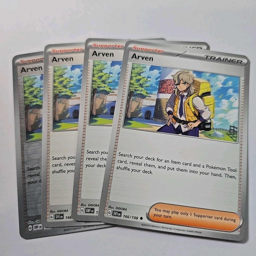 4x - Arven 166/198 - Scarlet & Violet - Pokemon TCG - Playset 1 Reverse Holo 186