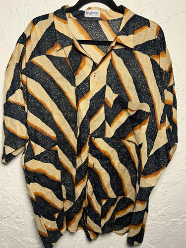 Byblos, Vintage Byblos Made in Italy Mens Striped Linen Button-Up Shirt L