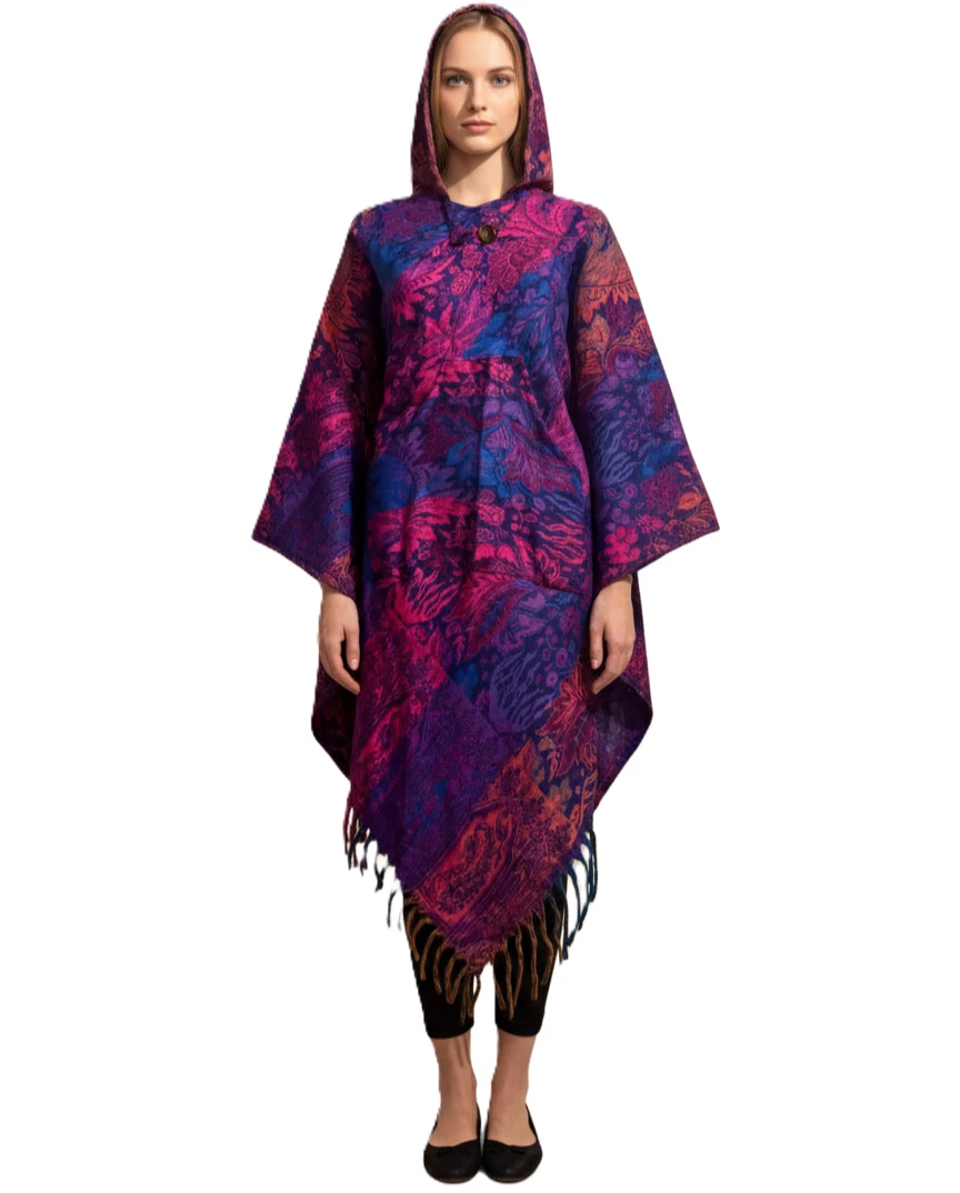Handmade Boho Tasseled Poncho with Hoodie & Pocket – 100% Premium Acrylic –
Opens in a new window or