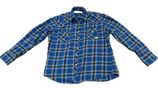 Wrangler Shirt Men  s Large Blue Plaid Pearl Snap Western Cowboy Rockabilly