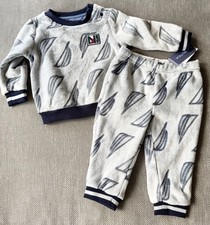 Nautica Baby Boys 2Pc Fleece Jogger Set 12M Gray Sailboat Plush Outfit NWT