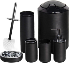 6 Piece Black Bathroom Accessories Set Soap Dispenser Toothbrush Holder Trash Ca