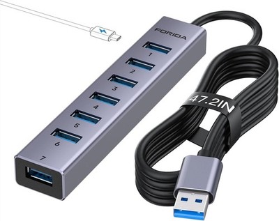 USB 3.0 Hub 8 Port 5Gbps Aluminium 120cm Kabel Grau