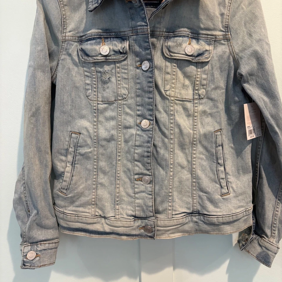 Chaqueta vaquera LC Lauren Conrad para mujer talla pequeña azul lavado claro elástica nueva con etiquetas Foto 4 de 4