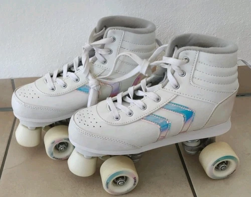 Retro OXELO Disco Damen Mädchen Rollschuhe Quad Skates weiß Holografie Gr.38