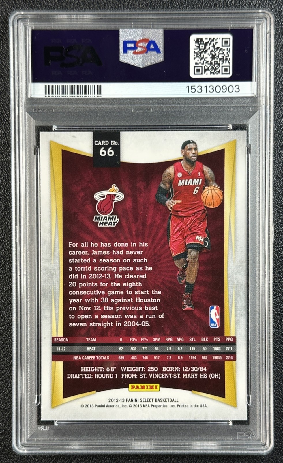 LEBRON JAMES PSA 10 2012-13 PANINI SELECT #66 GEM MINT HEAT 0903 view 2