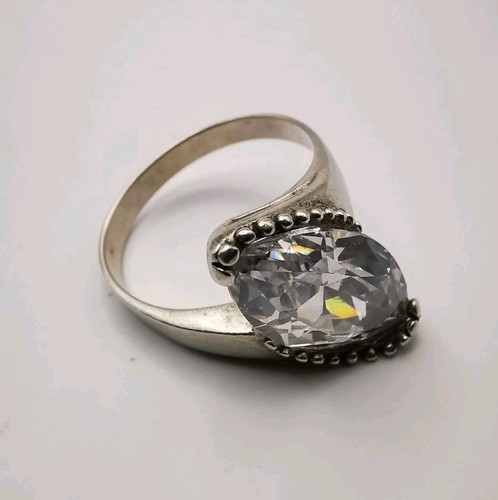 Bague Vintage Femme Argent 925 Et Zirconium - Taille 58 - Style Solitaire élégant - Occasion