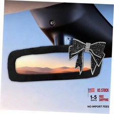 Bling Bow Car Rearview Mirror Cover, Plush Rhinestone Auto Rear View Diamand