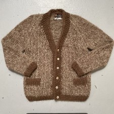Vintage 1970s Mohair Blend Knit Cardigan Sweater Made Italy Shaggy Rockabilly S
